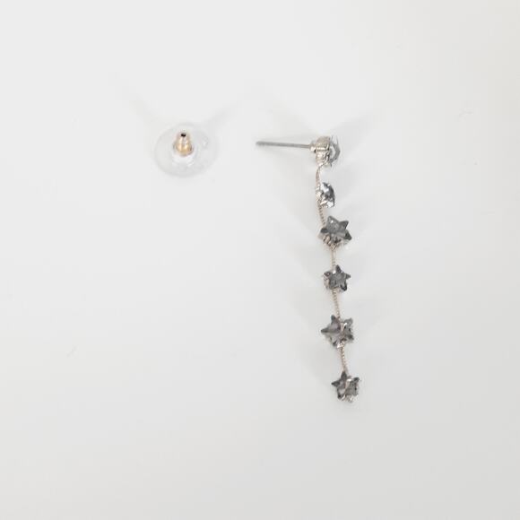 LOFT NEW Crystal Stars Silver Tone Linear Drop Dangle Earrings NWT Elegant Glam - Picture 5 of 5